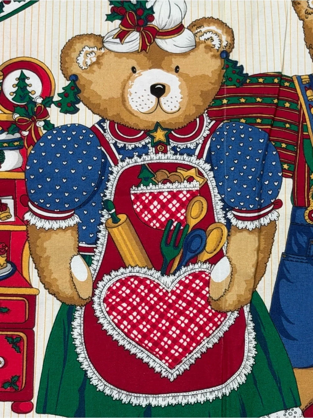 Santas' in the Kitchen Holiday Cotton Panel - Red & Green Bears